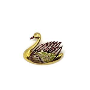 Brooch Vintage Sterling Silver Swan Pin Vintage 20.49g Estate Gold Plate Enamel